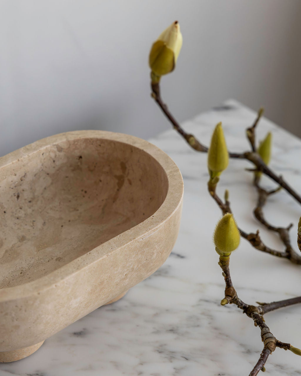 Muse Footed Oval Tray- Beige Travertine