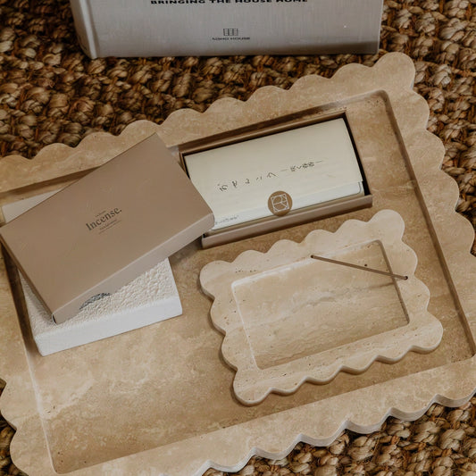 Palazzo Small Scalloped Tray- Beige Travertine