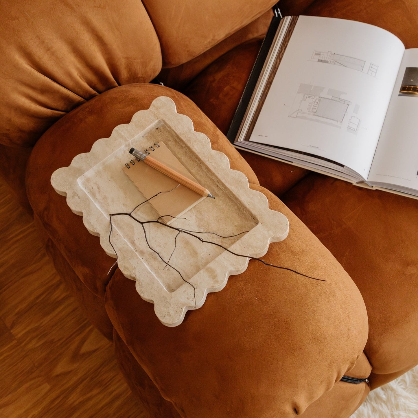 Palazzo Small Scalloped Tray- Beige Travertine