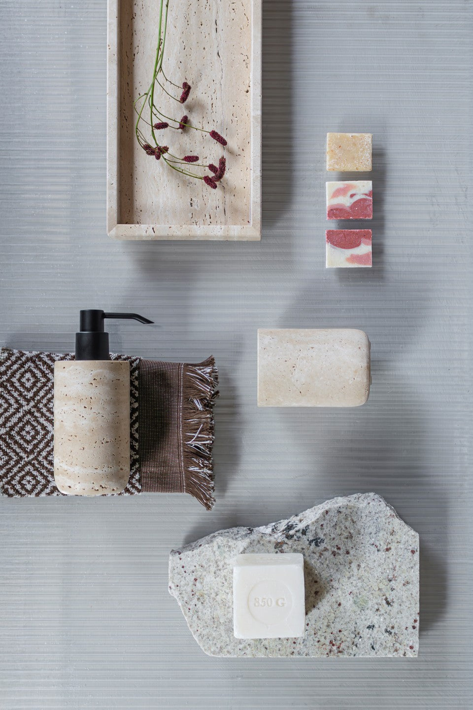 Travertine Dispenser, Tall- Linen