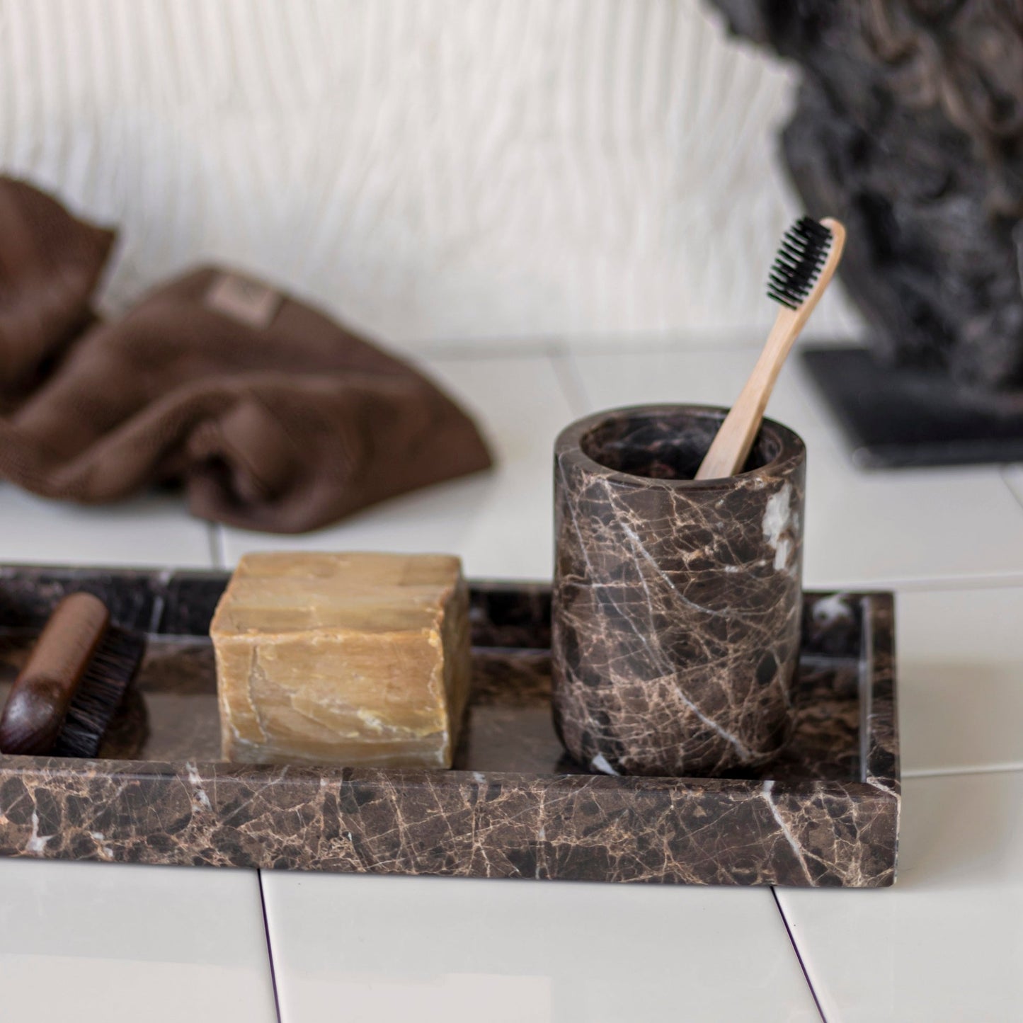 Marble Toothbrush Holder- Brown