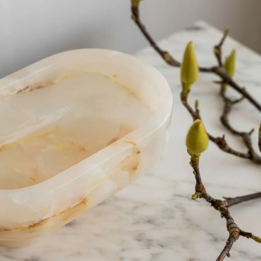Muse Footed Oval Tray- White Onyx