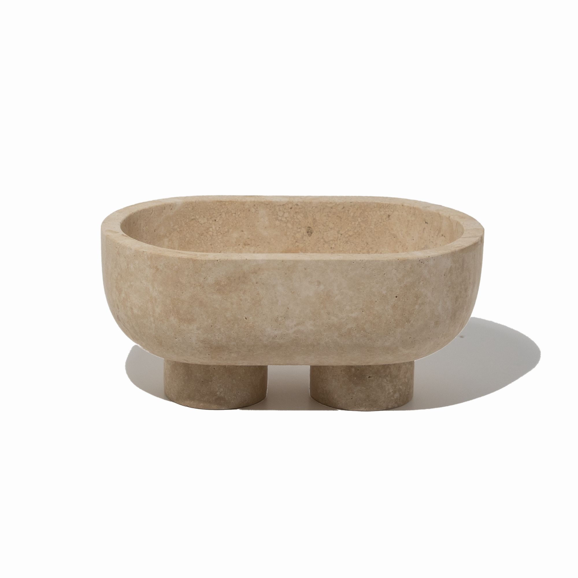 Muse Footed Oval Tray- Beige Travertine