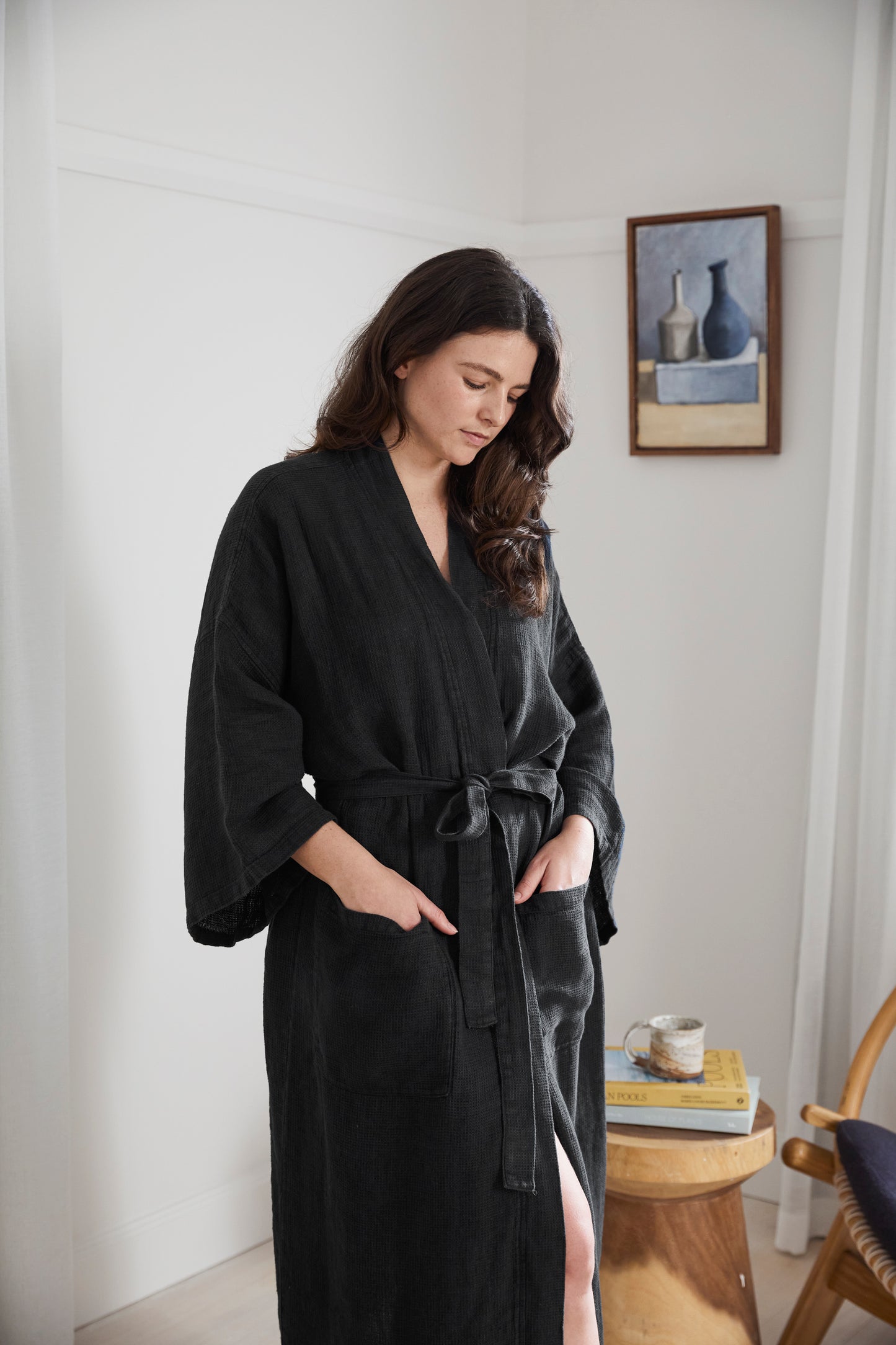 Waffle Kimono- Black