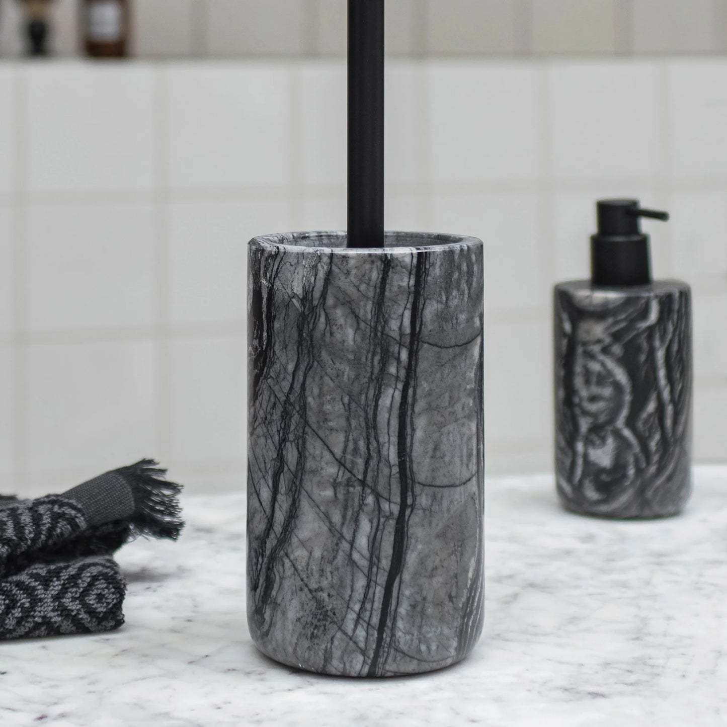 Marble Toilet Brush- Black/Grey