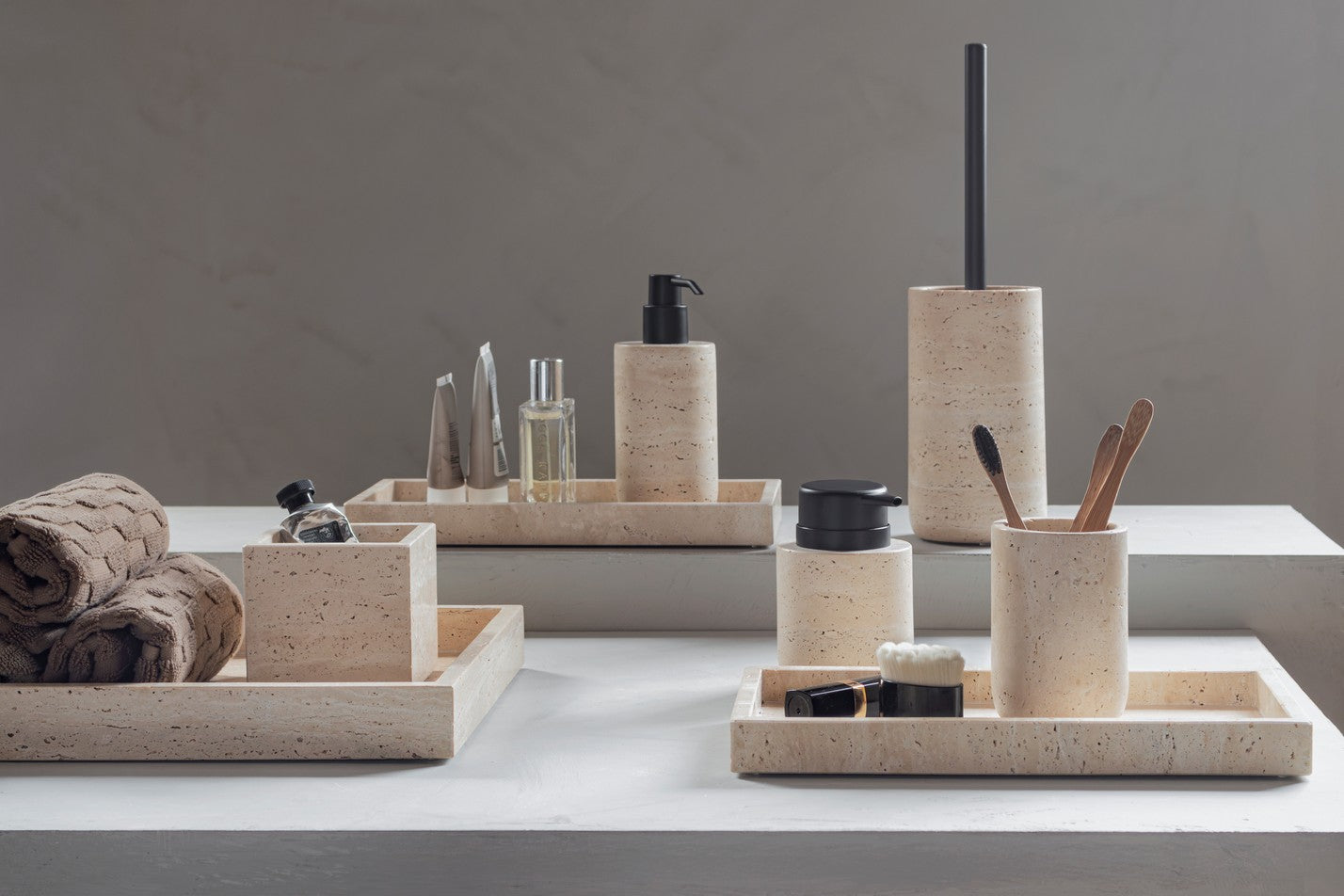 Travertine Deco Tray- Linen