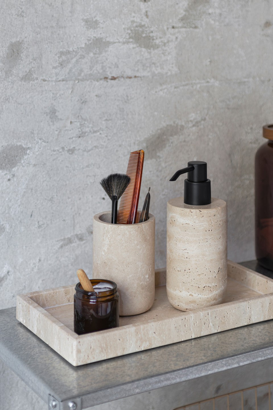 Travertine Dispenser, Tall- Linen
