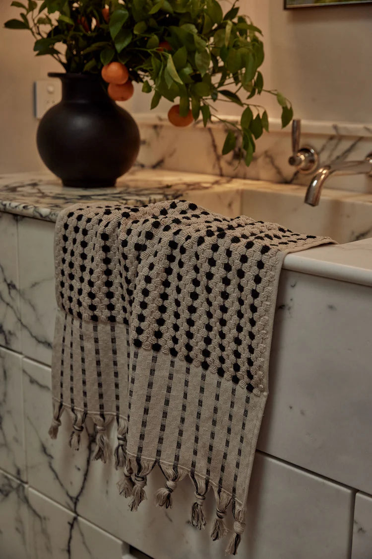 Chickpea Hand Towel- Stone/Black