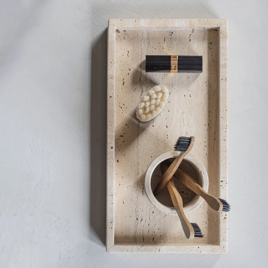 Travertine Deco Tray- Linen