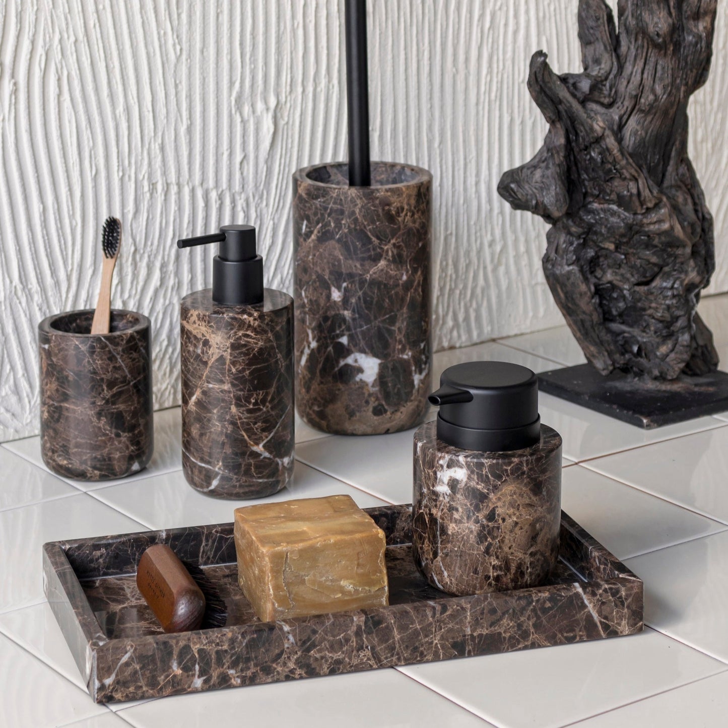 Marble Dispenser, Tall- Brown